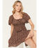 Image #2 - Angie Women's Floral Print Short Sleeve Mini Dress, Dark Brown, hi-res