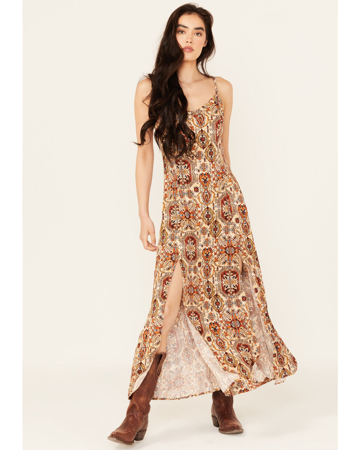 Image #1 - Idyllwind Women's Roxanne Tapestry Print Sleeveless Maxi Dress, Lt Brown, hi-res
