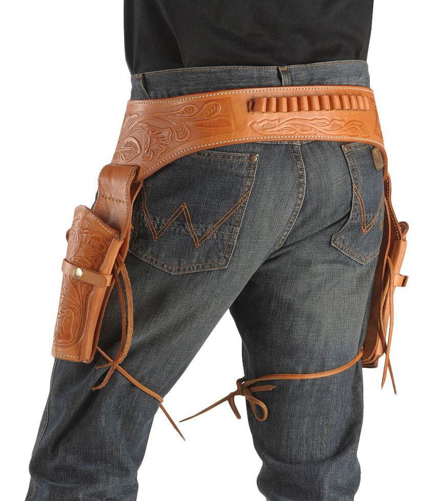 .45 Caliber Hand Tooled Leather DoubleGun Belt & Holster Sheplers