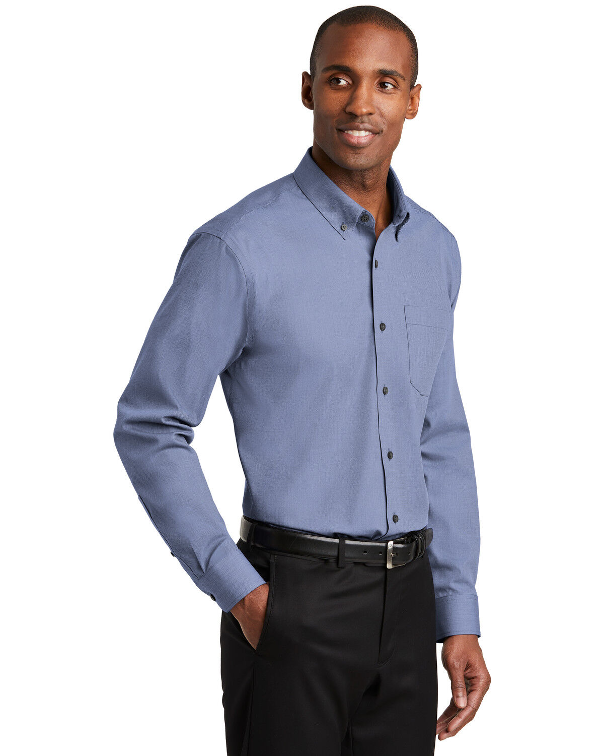 Image #3 - Red House Men's Navy 3X Nailhead Non-Iron Long Sleeve Work Shirt - Big & Tall, Navy, hi-res
