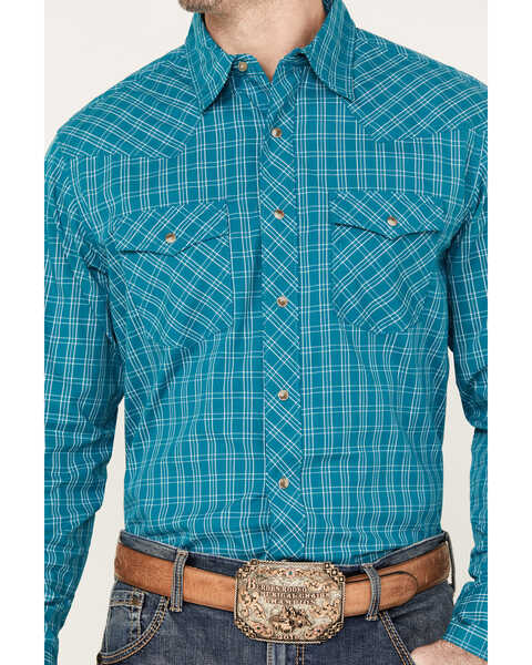 Wrangler 20X Men's Advanced Comfort Plaid Print Long Sleeve Snap Western Shirt, Teal, hi-res