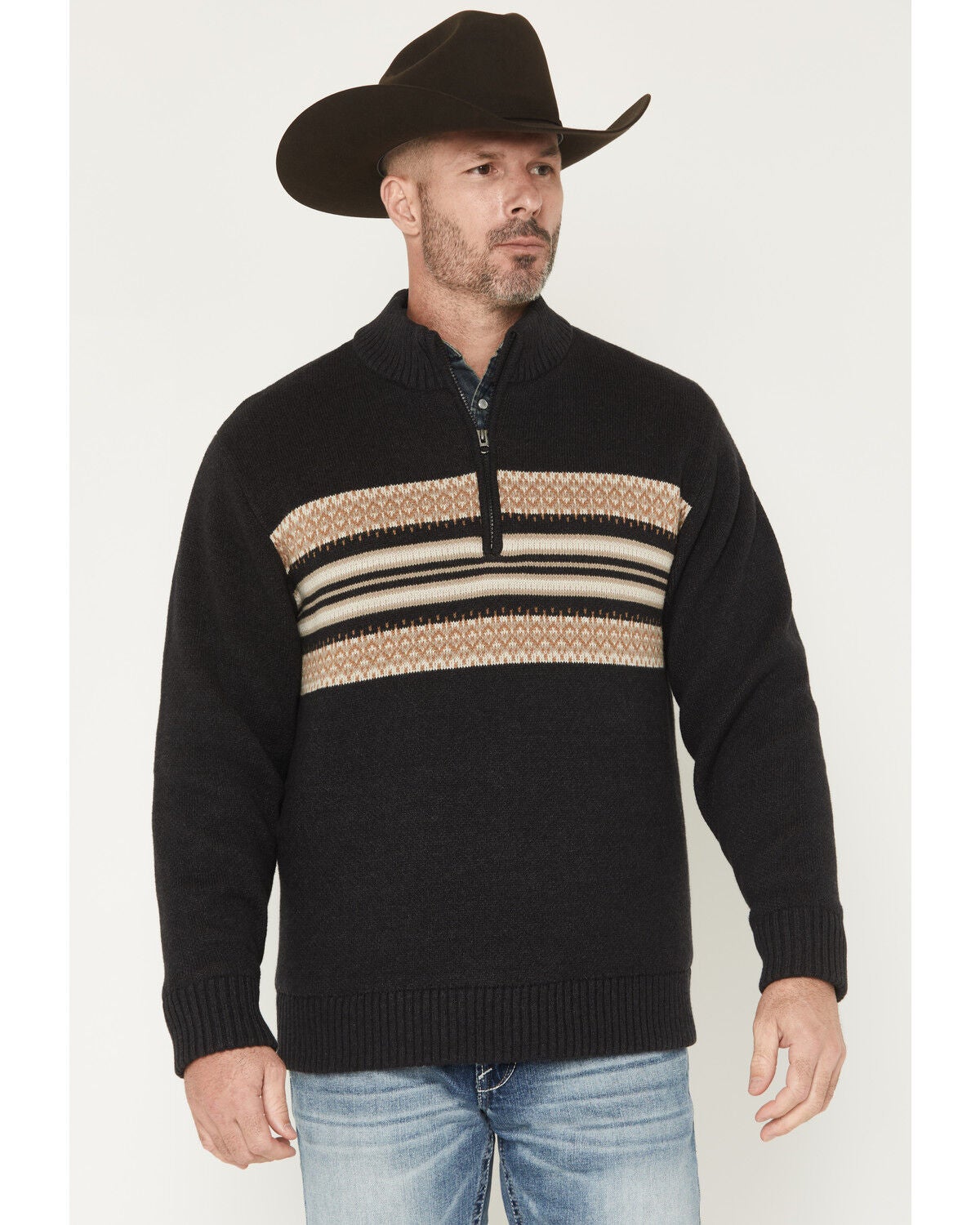 Image #1 - Cinch Men's 1/4 Zip Southwestern Border Print Pullover, Charcoal, hi-res