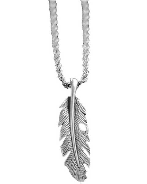 M & F Western Men's Silver Twisted Feather Necklace, Silver, hi-res