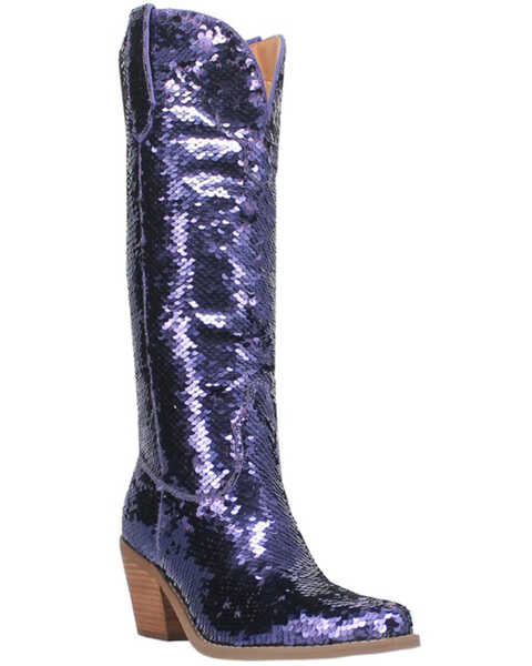 Image #1 - Dingo Women's Sequin Dance Hall Queen Tall Western Boots - Snip Toe , Purple, hi-res