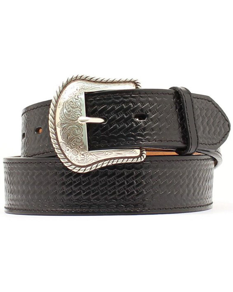 Double S Basketweave Embossed Leather Belt - Big, Black, hi-res