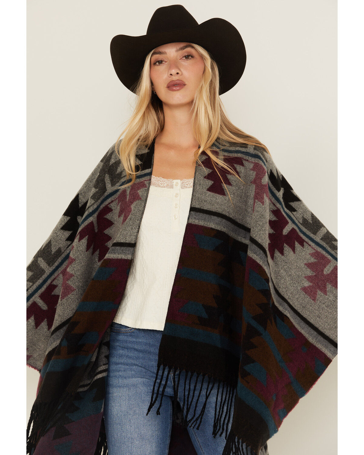 Image #3 - Shyanne Women's Southwestern Print Fringe Blanket Shawl, Black, hi-res