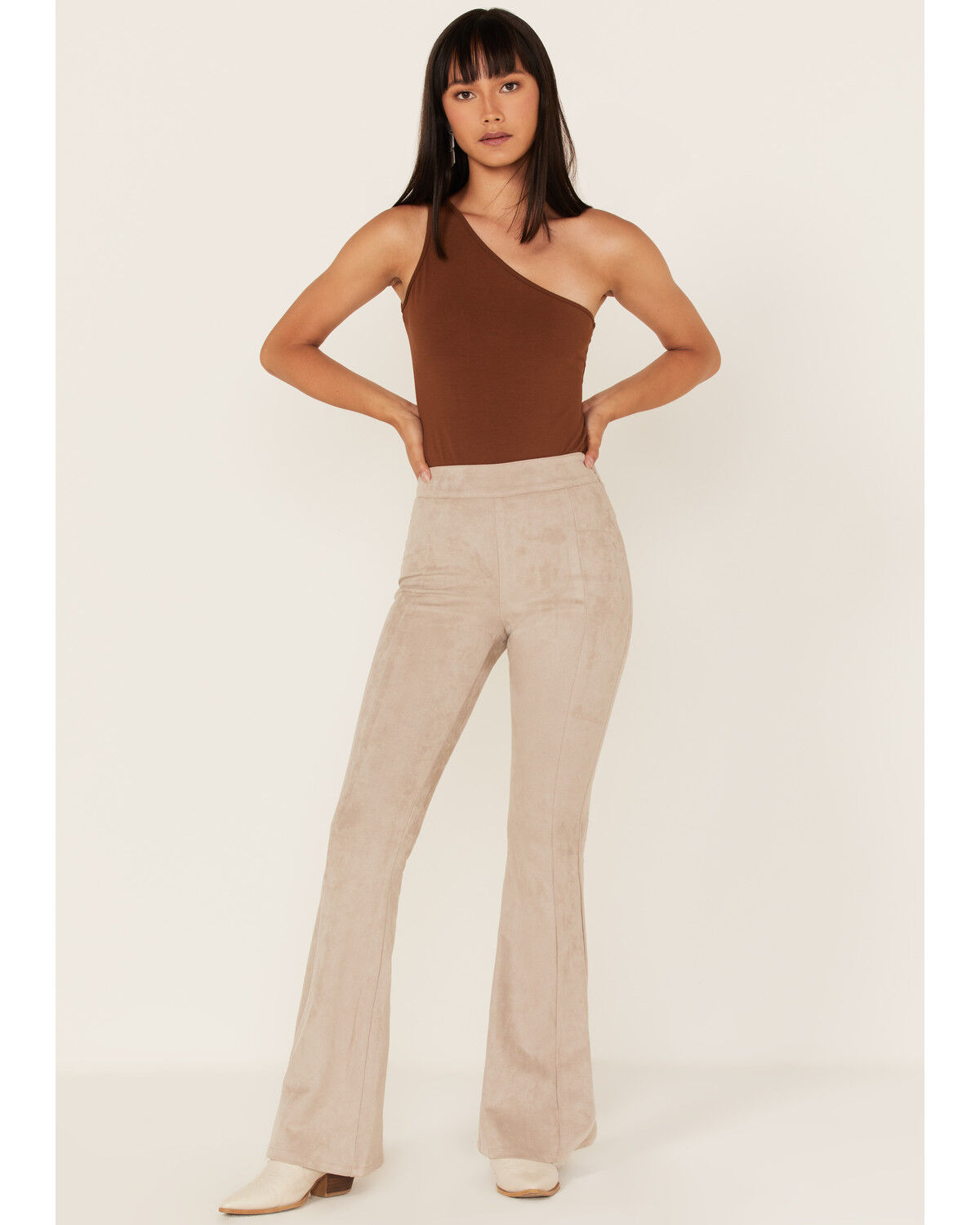 Image #1 - Shyanne Women's Faux Suede Flare Pants, Taupe, hi-res