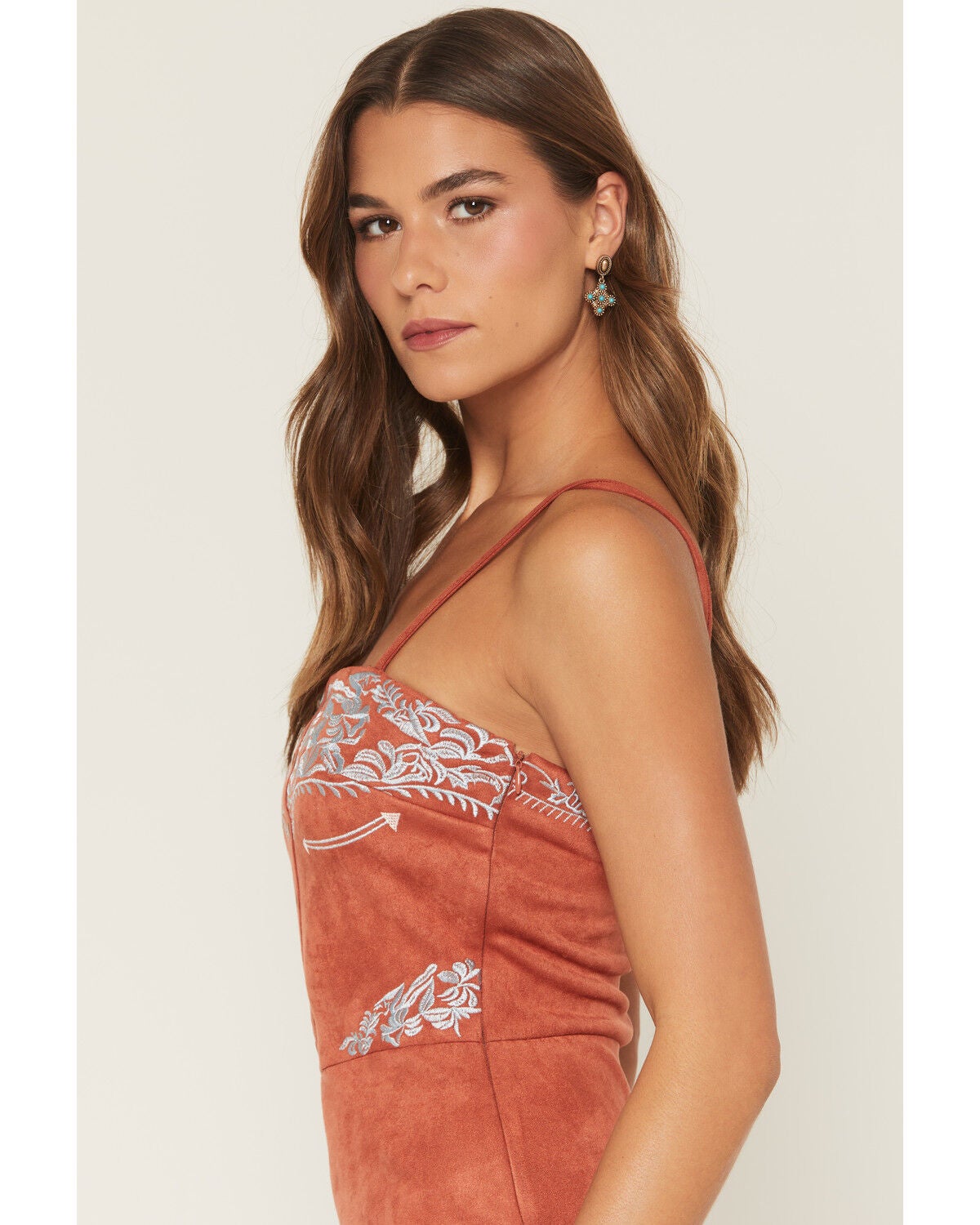 Image #2 - Blue B Women's Boot Barn Exclusive Sleeveless Embroidered Faux Suede Mini Dress, Rust Copper, hi-res