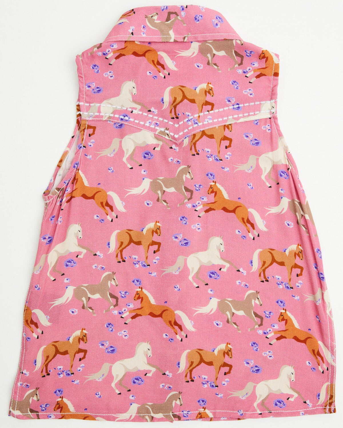 Image #3 - Cowgirl Hardware Toddler Girls' Horse Print Sleeveless Pearl Snap Western Shirt, Pink, hi-res