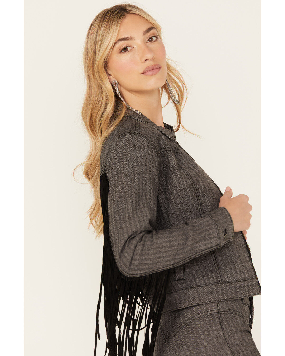 Image #2 - Idyllwind Women's Annex Herringbone Fringe Jacket, Black, hi-res