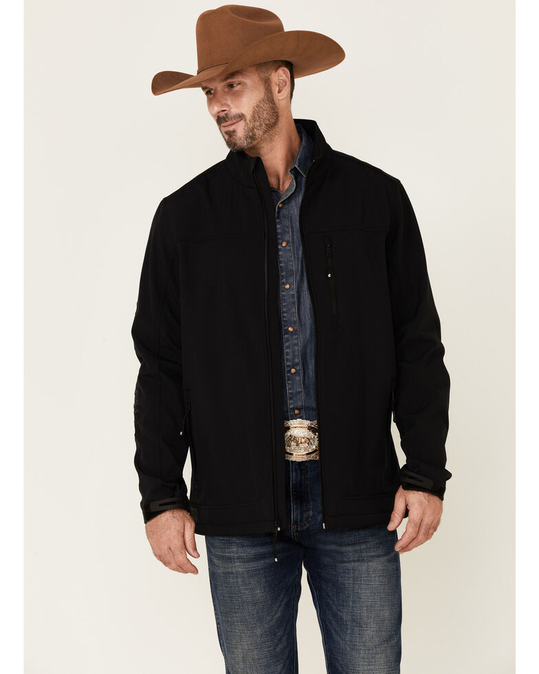 Cody James Core Men's Black Embroidered Logo Sleeve Zip-Front Softshell Jacket , Black, hi-res