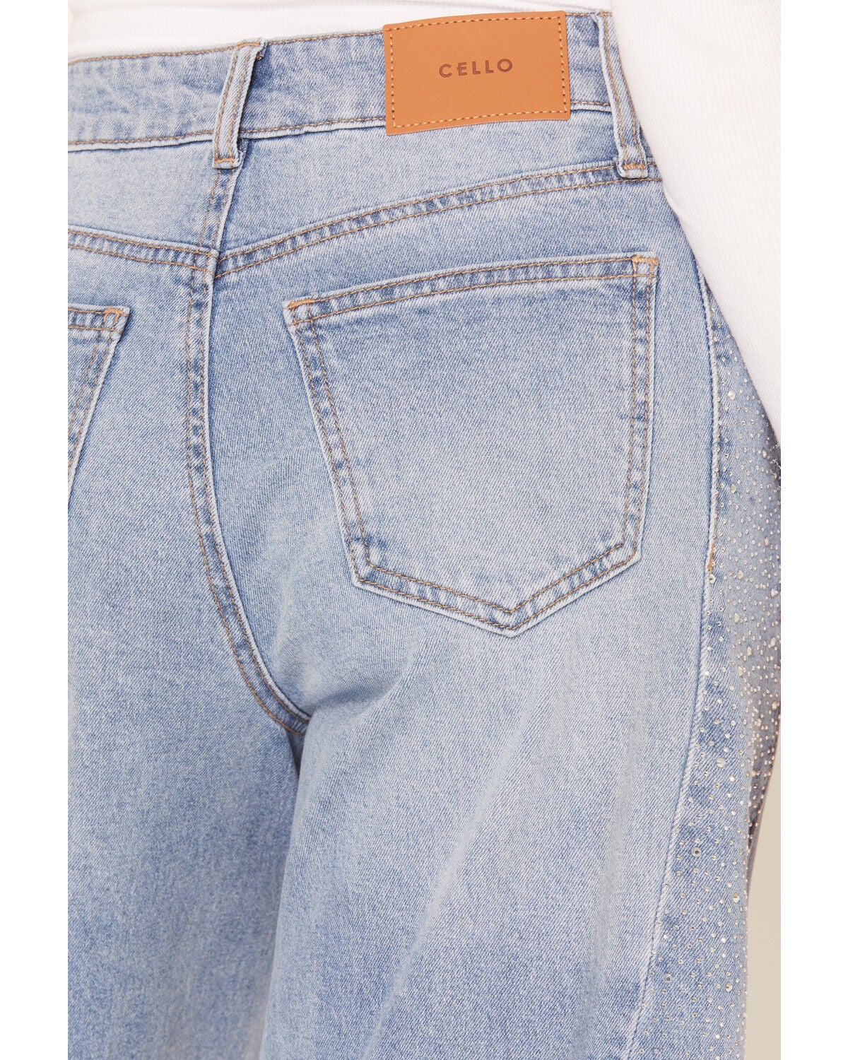Image #4 - Cello Women's Medium Wash High Rise Rhinestone Embellished Extra Wide Stretch Denim Jeans, Medium Wash, hi-res