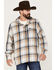 Wrangler Men's Plaid Print 1/4 Button Front Unlined Hooded Pullover, Tan, hi-res