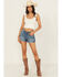 Image #1 - Wrangler Retro Women's Mae Medium Wash Mid Rise Floral Pocket Denim Shorts, Medium Wash, hi-res