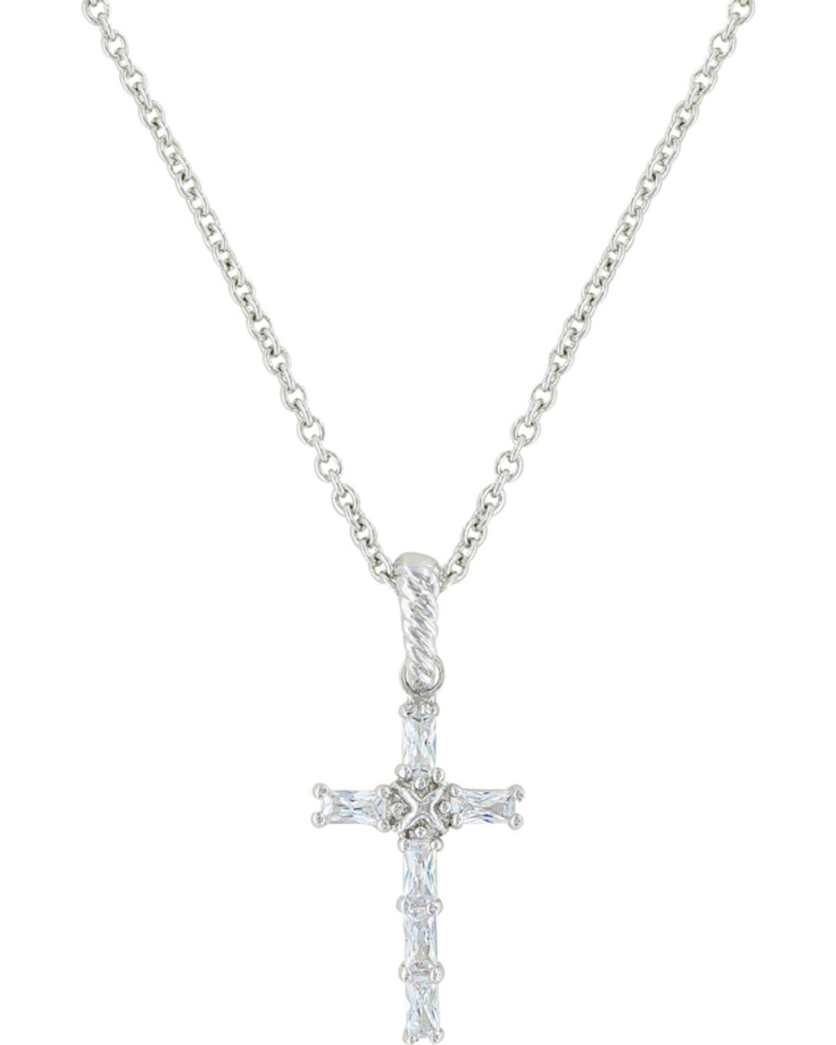 Montana Silversmiths Women's Acadian Cross Baguette Necklace, Silver, hi-res