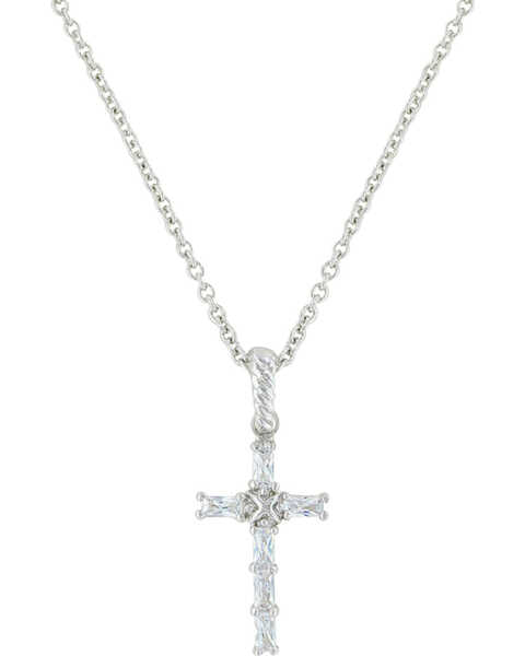 Montana Silversmiths Women's Acadian Cross Baguette Necklace , Silver, hi-res