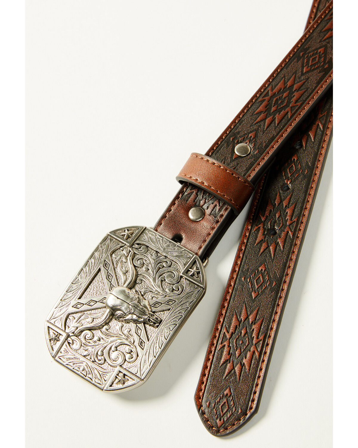 Image #2 - Cody James Boys' Southwestern Print Embossed Belt, Brown, hi-res