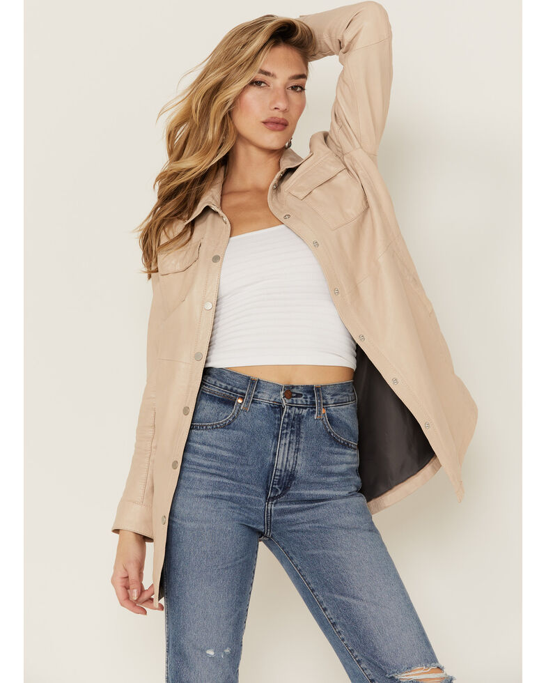 Mauritius Leather Women's Paris Leather Shacket, Cream, hi-res