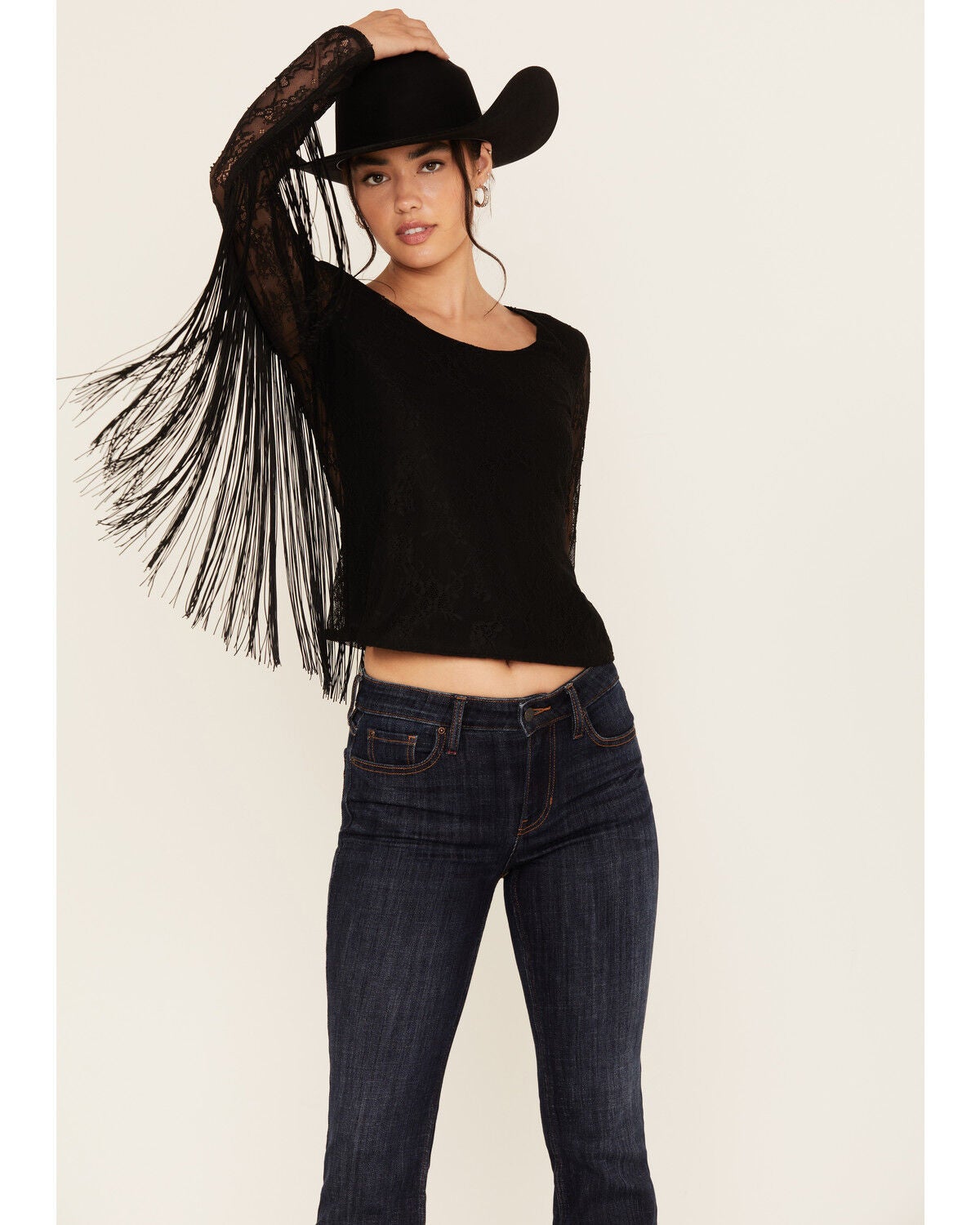 Idyllwind Women's Russello Lace Fringe Long Sleeve Shirt, Black, hi-res