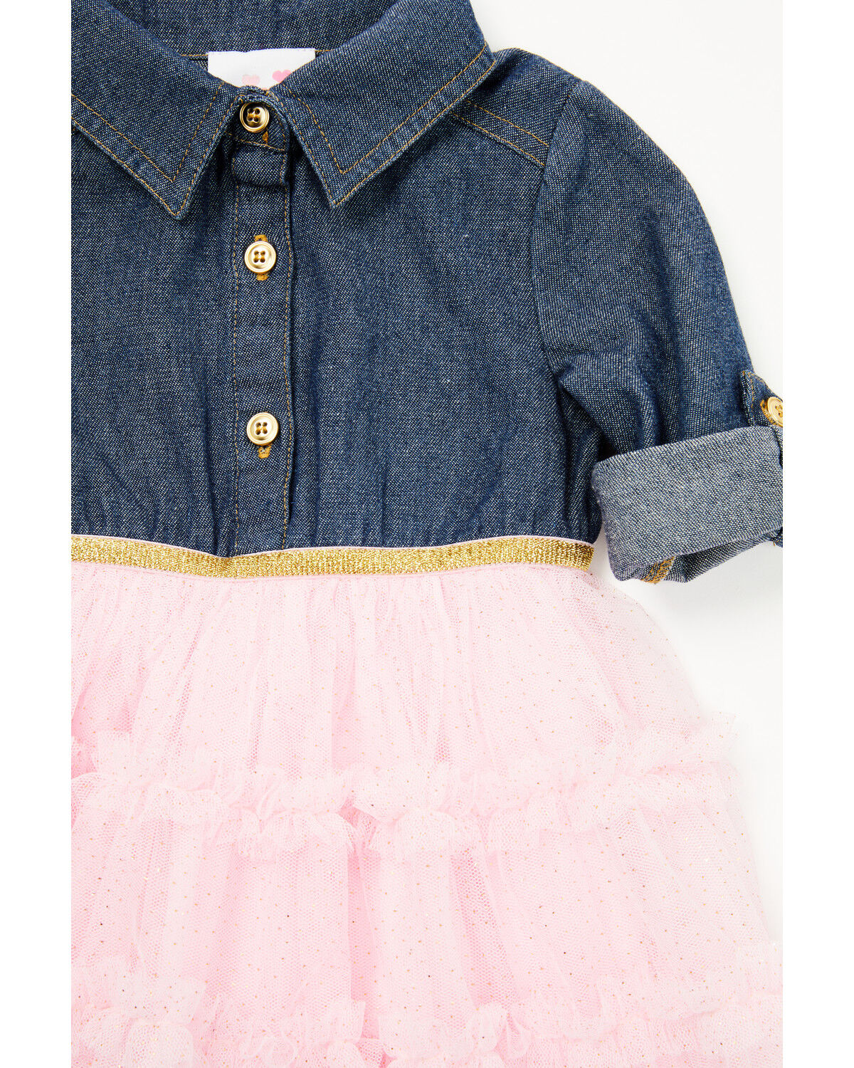 Image #2 - Sugar California Infant Girls' Denim Quarter Sleeve Sparkle Dress, Pink, hi-res