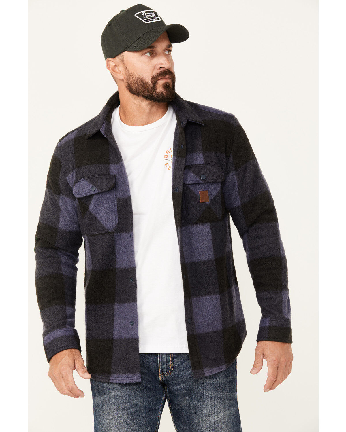 Image #1 - Brixton Men's Bowery Arctic Plaid Print Long Sleeve Snap Stretch Flannel Shirt, Navy, hi-res