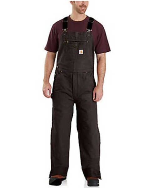 Image #1 - Carhartt Men's Quilt Lined Washed Bib Work Overalls - Tall, Dark Brown, hi-res