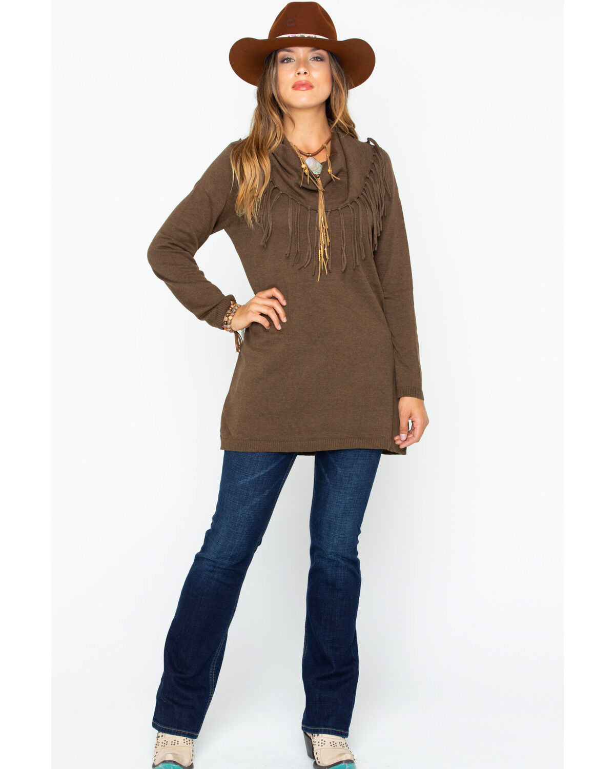 brown tunic sweater