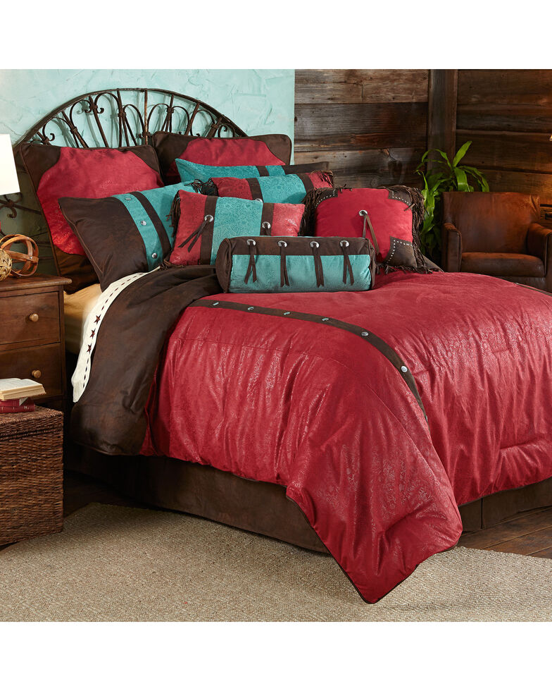 HiEnd Accents 7-Piece Super Queen Cheyenne Red Tooled Faux Leather Comforter Set, Multi, hi-res