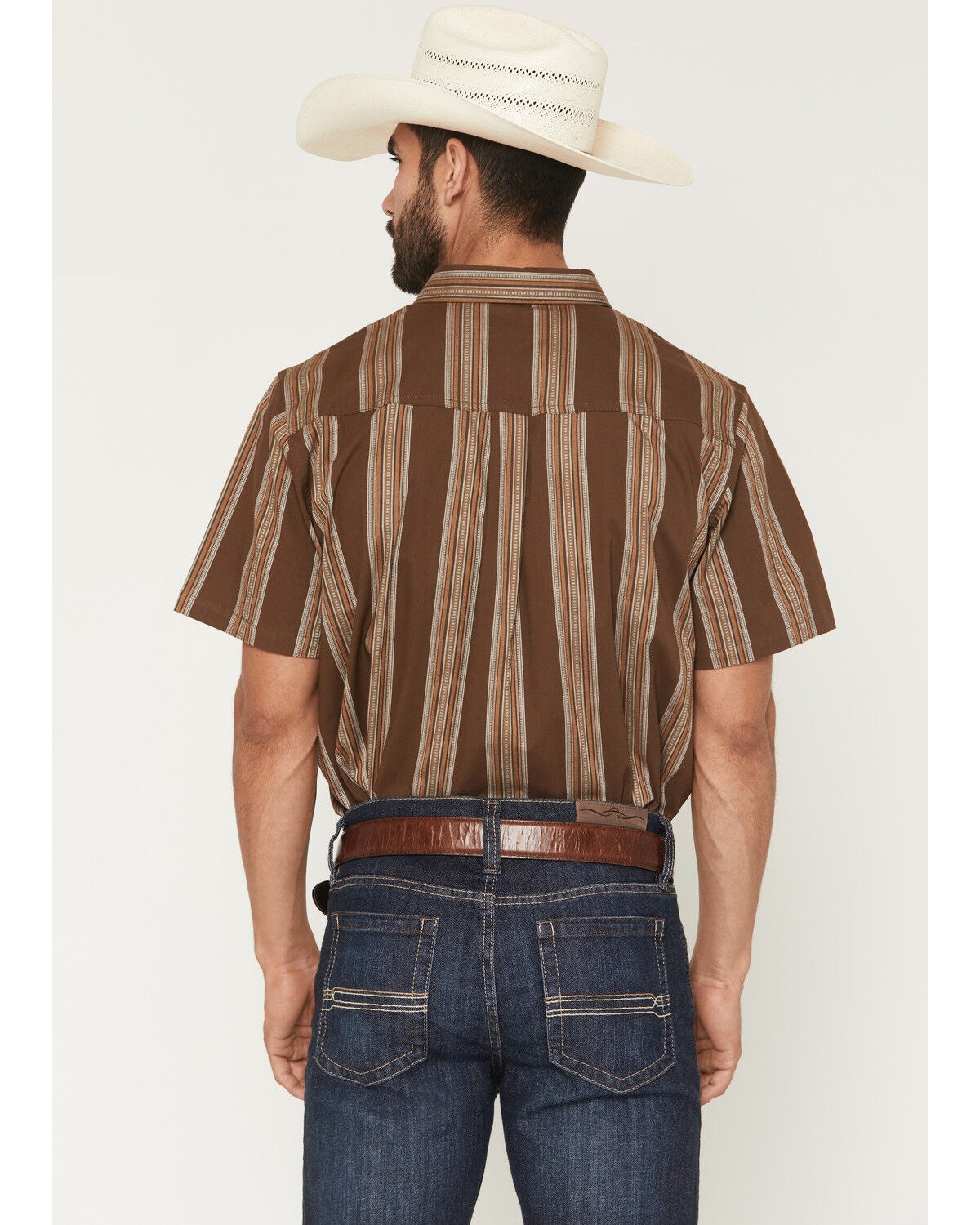 Image #4 - Cody James Silas Stripe Print Short Sleeve Button-Down Stretch Western Shirt, Brown, hi-res