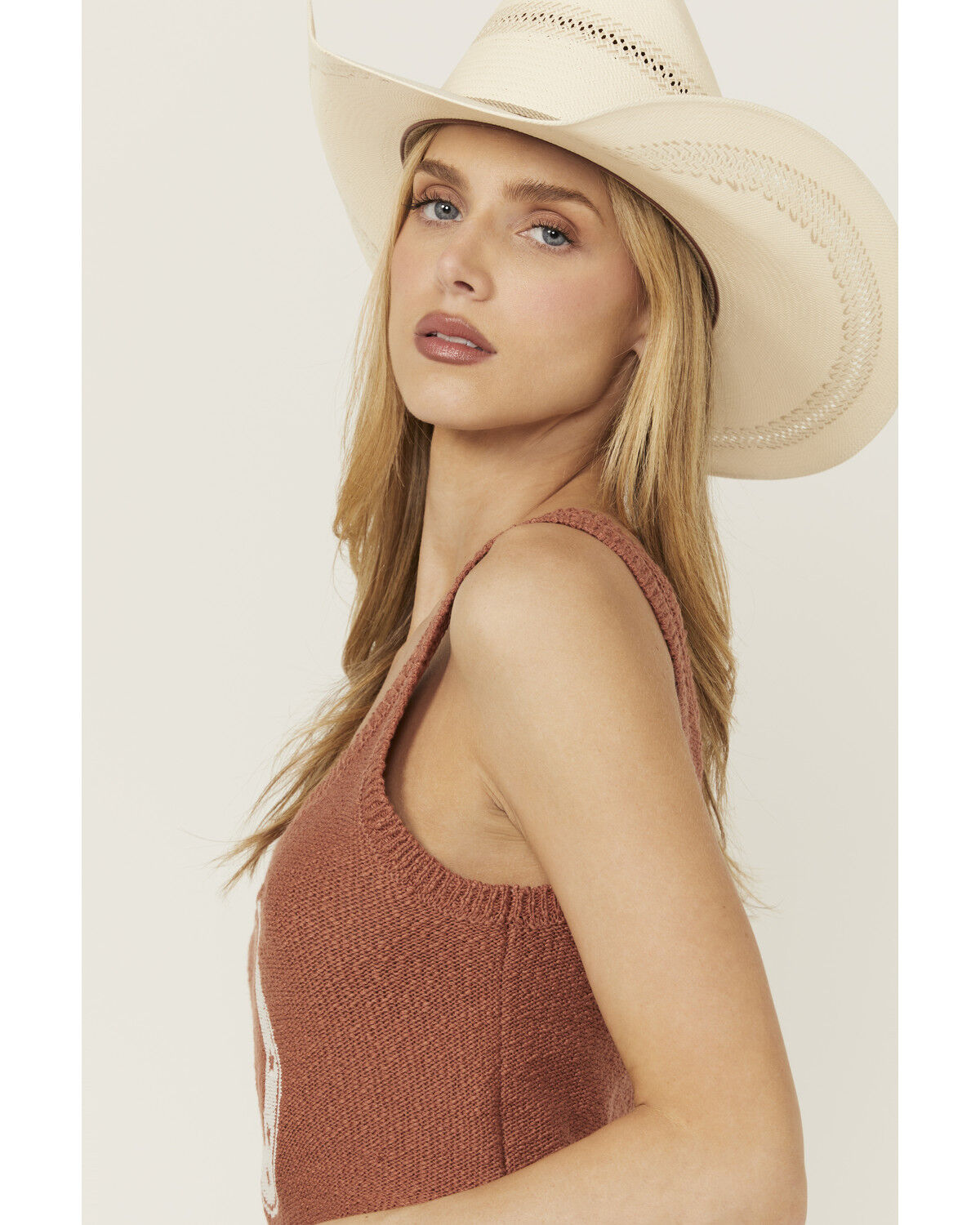 Image #2 - White Crow Women's Horseshoe Cropped Sweater Tank, Beige, hi-res
