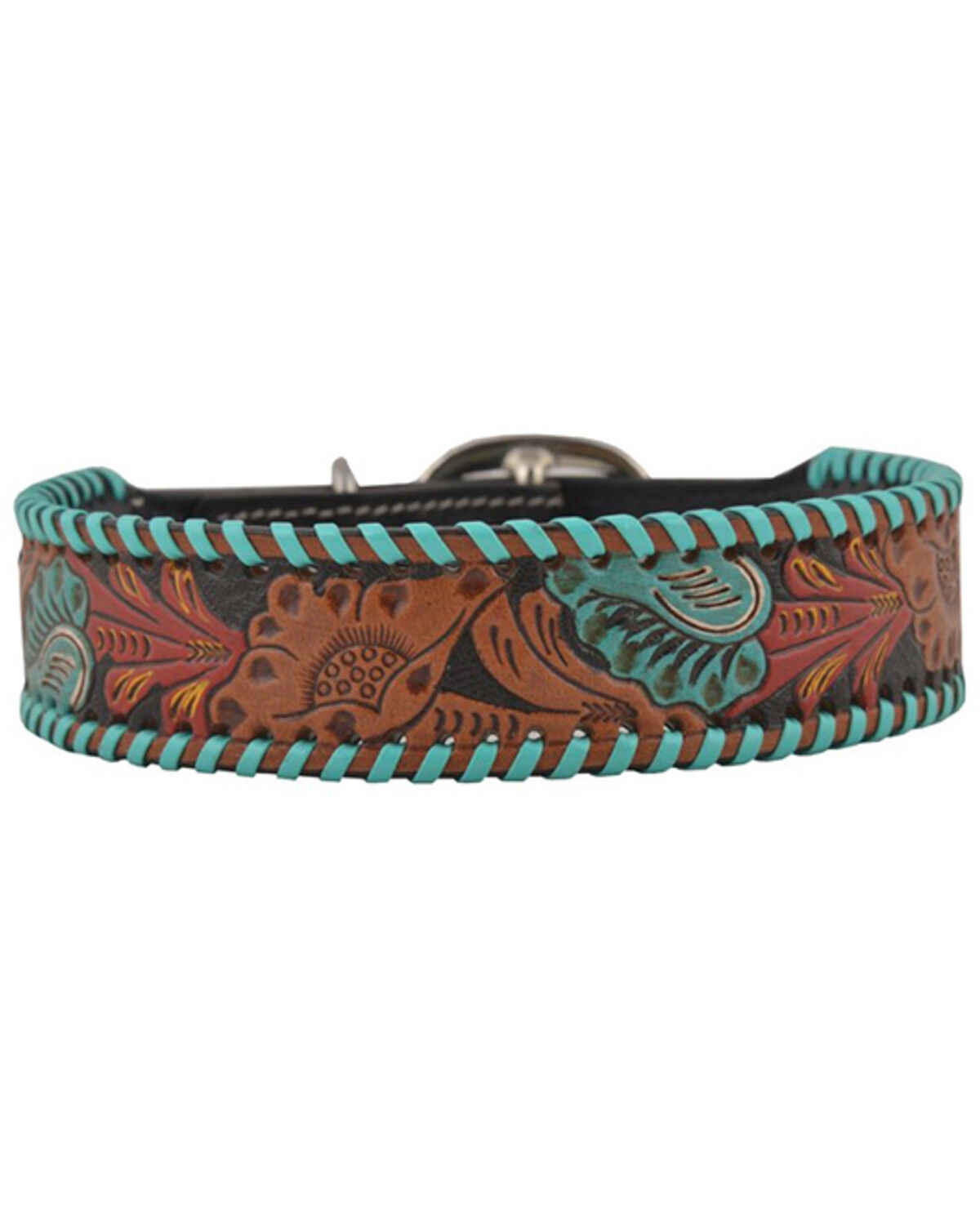 Image #1 - Myra Full Bloom Tooled Leather Dog Collar, Brown, hi-res