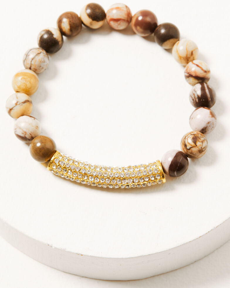 Keep it Gypsy Women's 5-piece Brown & Gold Leopard Beaded Bracelet Set, Leopard, hi-res