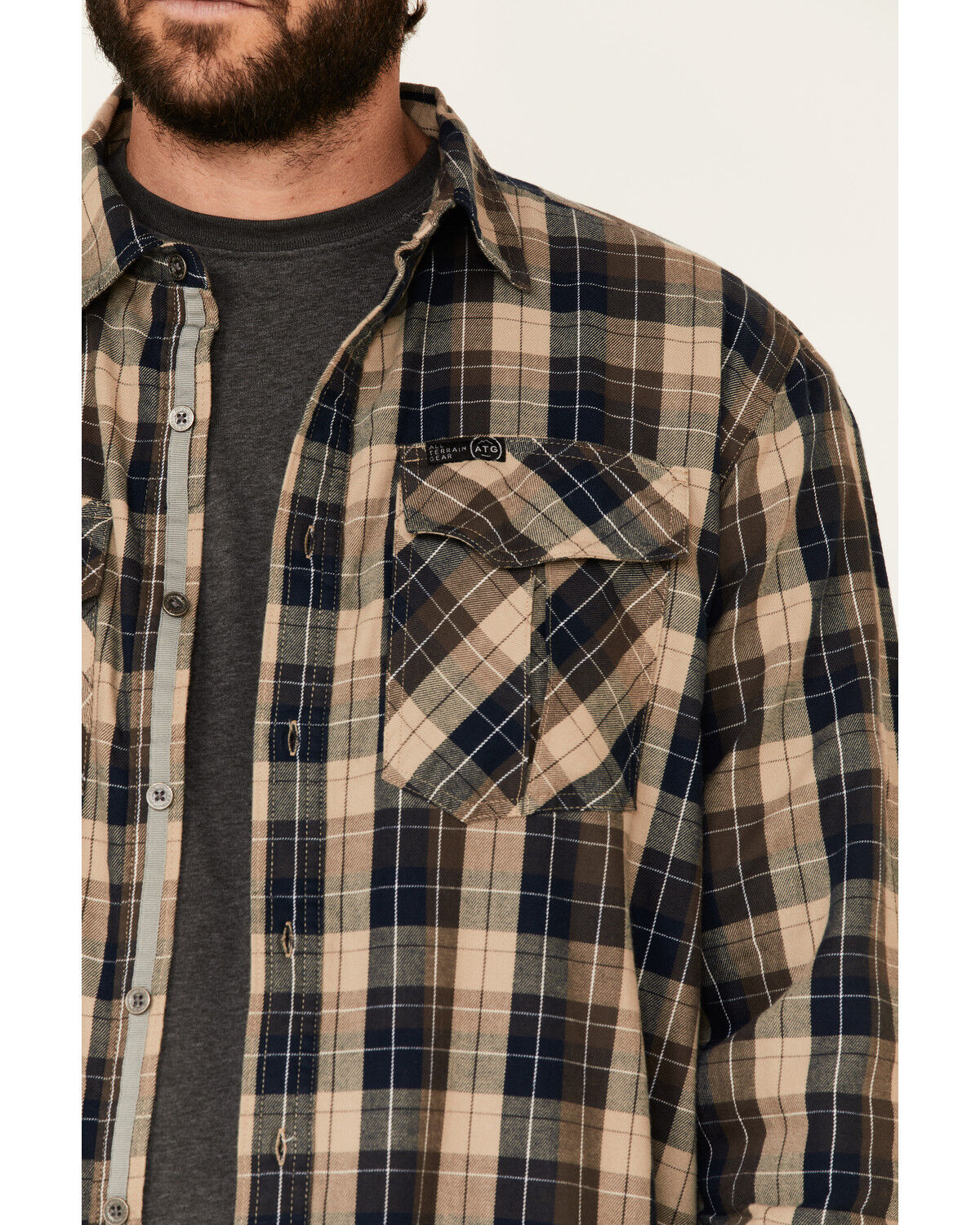 Image #3 - ATG™ by Wrangler All Terrain Men's Dark Sapphire Plaid Thermal Lined Long Sleeve Western Flannel Shirt , , hi-res
