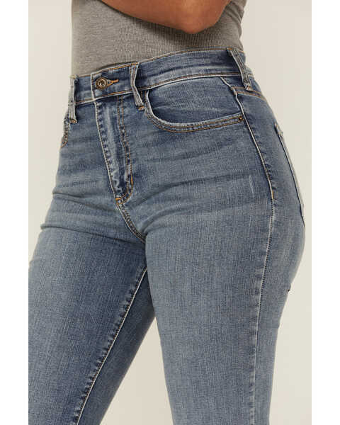 Image #2 - Sneak Peek Women's Vintage High Rise Release Hem Flare Jeans, Blue, hi-res