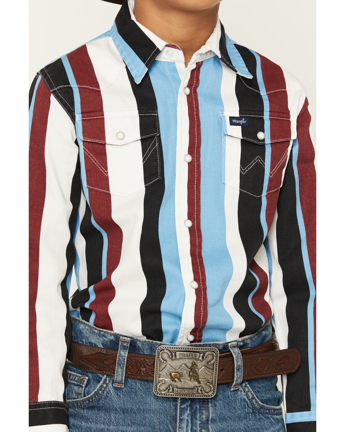 Image #3 - Wrangler Boys' Brushpopper Striped Long Sleeve Pearl Snap Western Shirt, Multi, hi-res