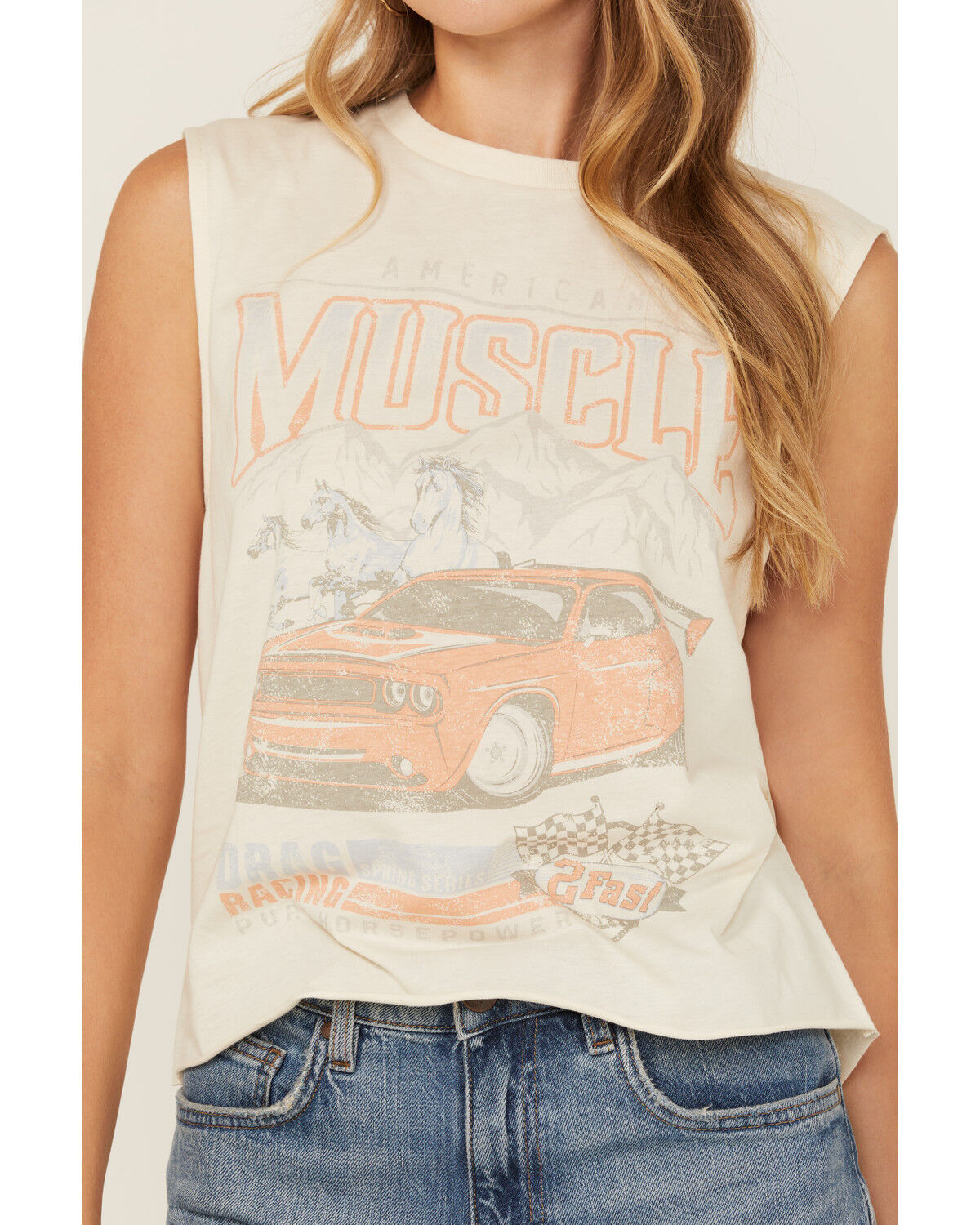 Image #3 - Youth in Revolt Women's Car Muscle Graphic Tank, Beige, hi-res