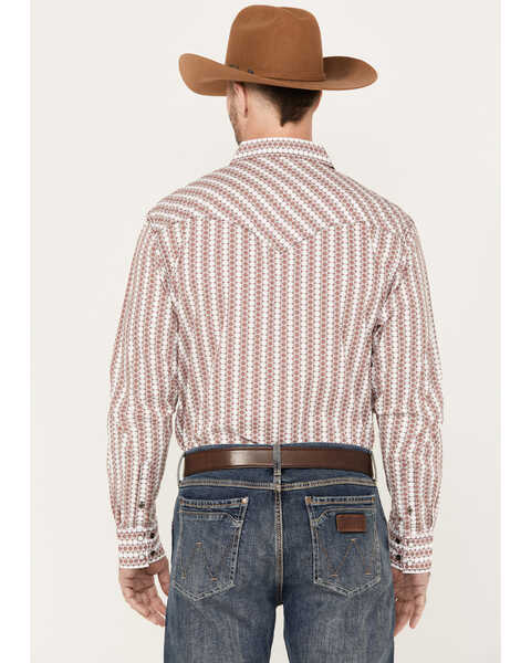Image #4 - Cinch Men's Striped Geo Print Long Sleeve Western Pearl Snap Shirt, White, hi-res