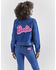 Image #2 - Wrangler® X Barbie™ Women's Dark Wash Barbie™ Logo Zip Front Denim Jacket , Dark Wash, hi-res
