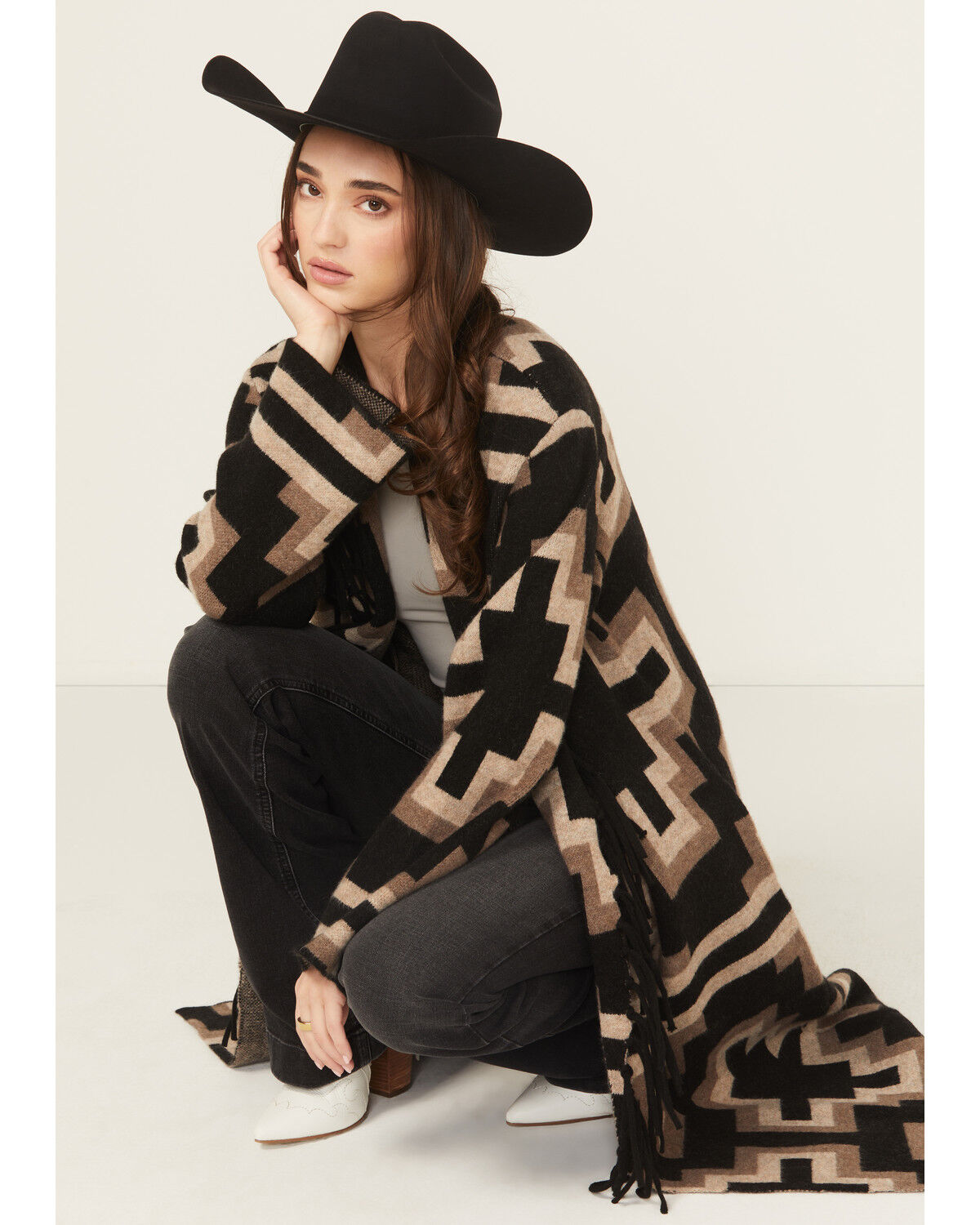 Image #3 - Ariat Women's Southwestern Print Barrel Cardigan, Black, hi-res