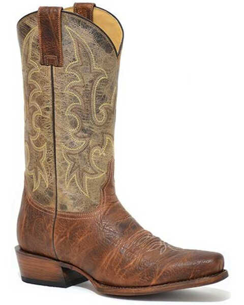 Image #1 - Stetson Men's Obediah Bison Vamp Western Boots - Narrow Square Toe , Brown, hi-res