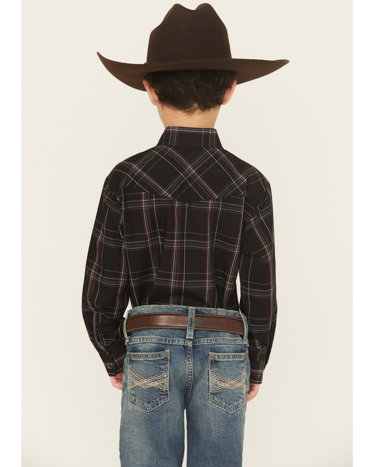 Image #4 - Roper Boys' Plaid Print Long Sleeve Snap Stretch Western Shirt, Black, hi-res
