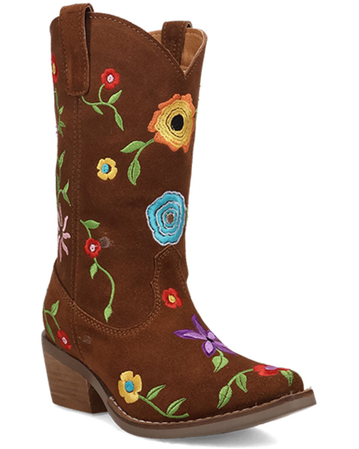 Image #1 - Dingo Girls' Flower Power Western Boots - Snip Toe, Brown, hi-res