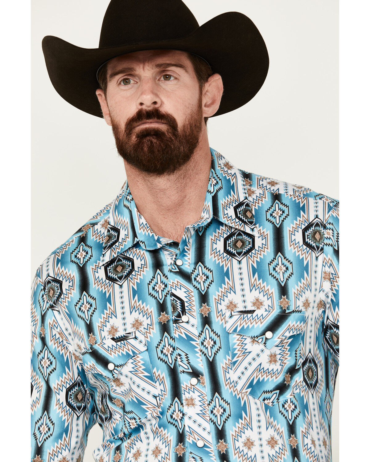 Image #2 - Rock & Roll Denim Men's Southwestern Print Long Sleeve Pearl Snap Stretch Western Shirt, Turquoise, hi-res