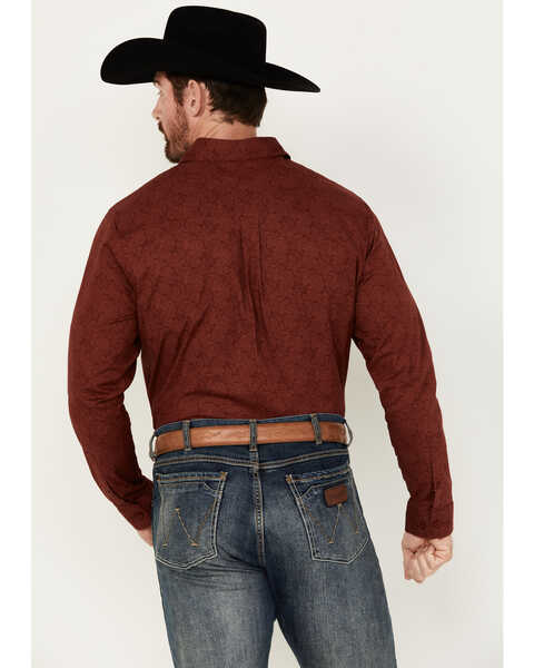 Image #4 - Justin Men's Boot Barn Exclusive JustFlex Paisley Print Long Sleeve Button-Down Western Shirt, Wine, hi-res
