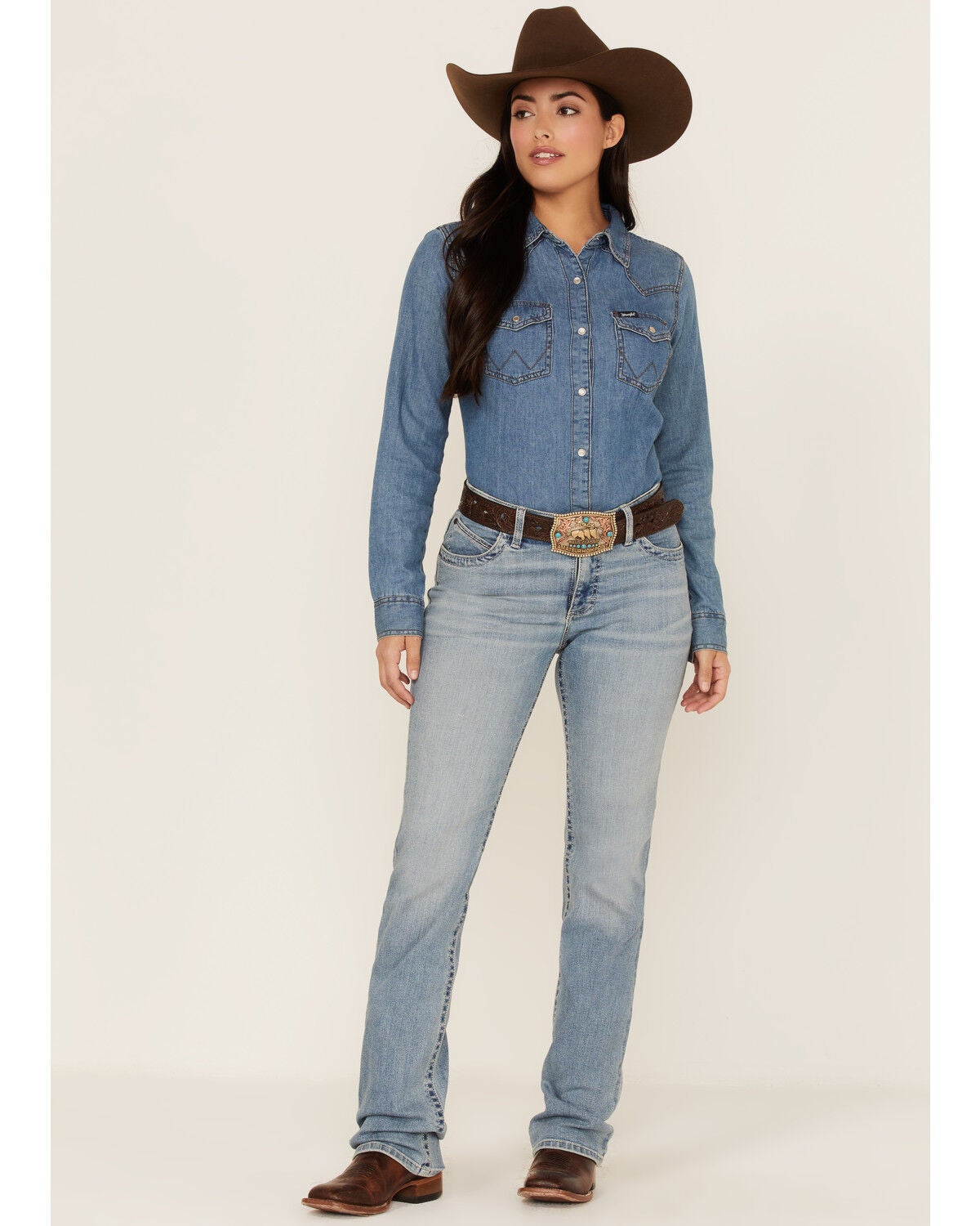 Wrangler Women's Light Wash Mid Willow Ultimate Riding Bootcut Jeans, Blue, hi-res