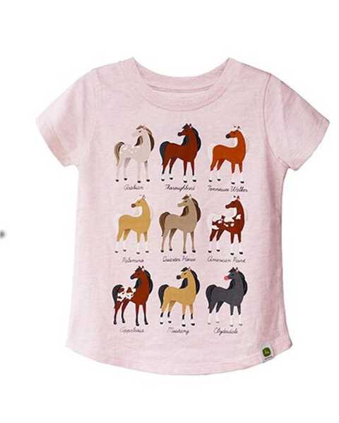 John Deere Girls' Horse Breeds Short Sleeve Graphic Tee, Pink, hi-res