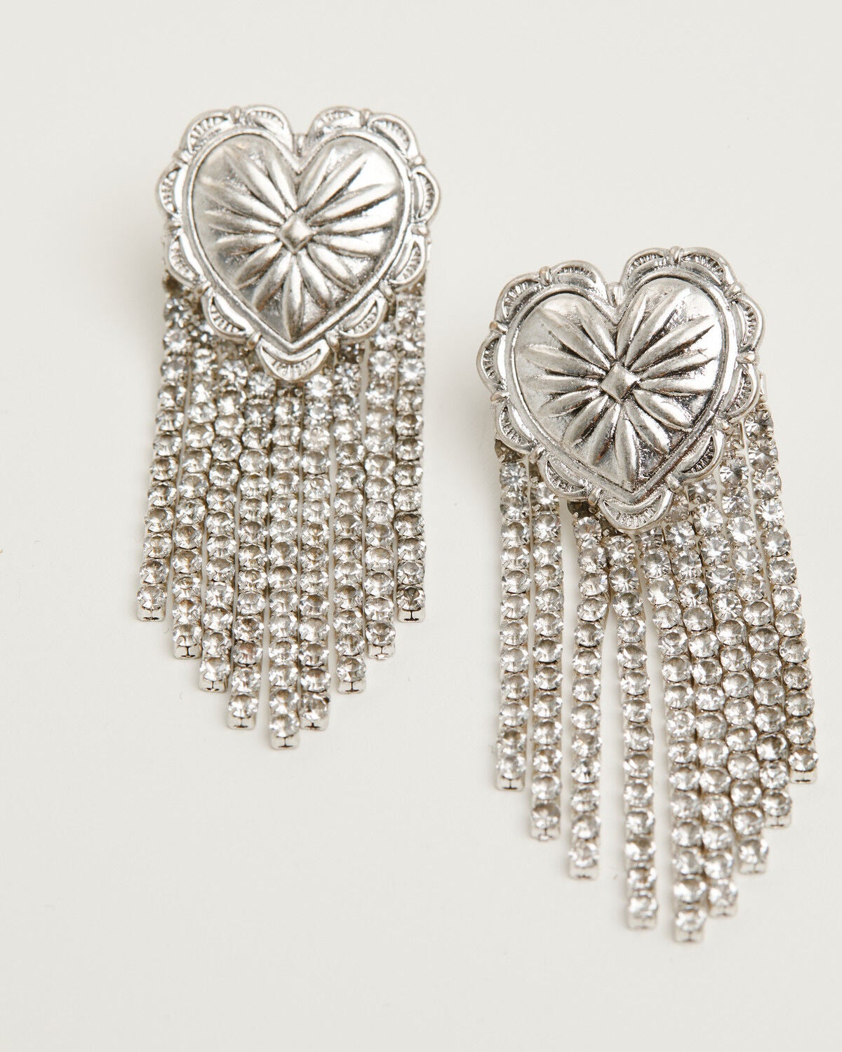 Image #2 - Lainey Wilson Women's Heart Concho Fringe Earrings, Silver, hi-res