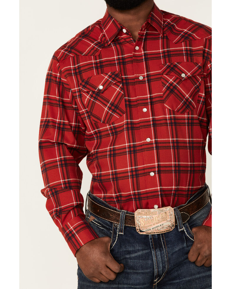 Rodeo Clothing Men's Red Large Plaid Long Sleeve Snap Western Flannel Shirt , Red, hi-res