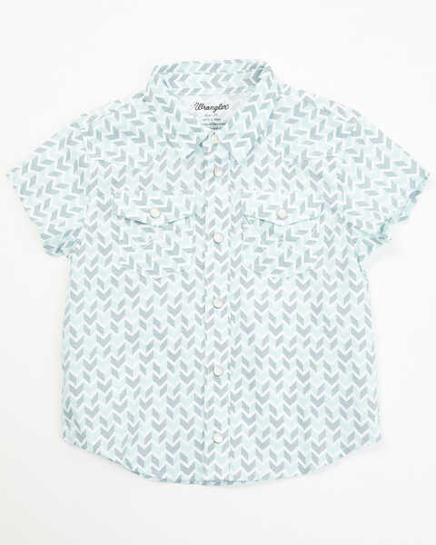 Image #1 - Wrangler Toddler Boys' Geo Striped Short Sleeve Pearl Snap Western Shirt , Aqua, hi-res