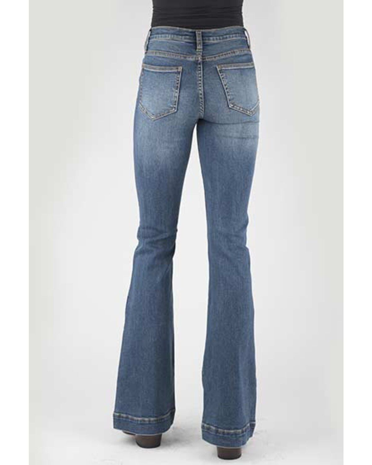 Image #3 - Stetson Women's 921 Light Wash High Rise Plain Pocket Flare Jean, Blue, hi-res
